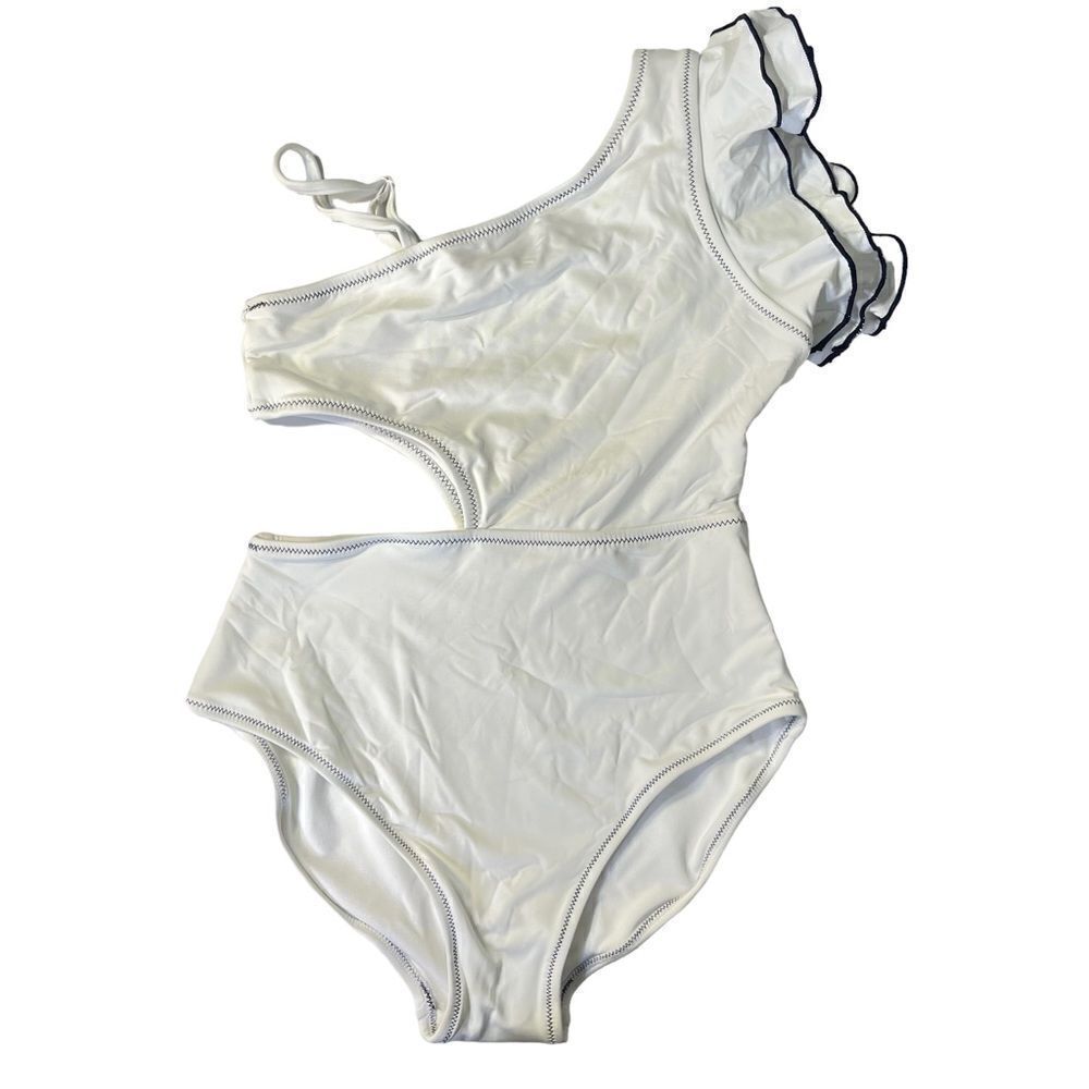 NEW Habitual Girl Ruffle One Shoulder Swimsuit White 14 - Picture 4 of 8